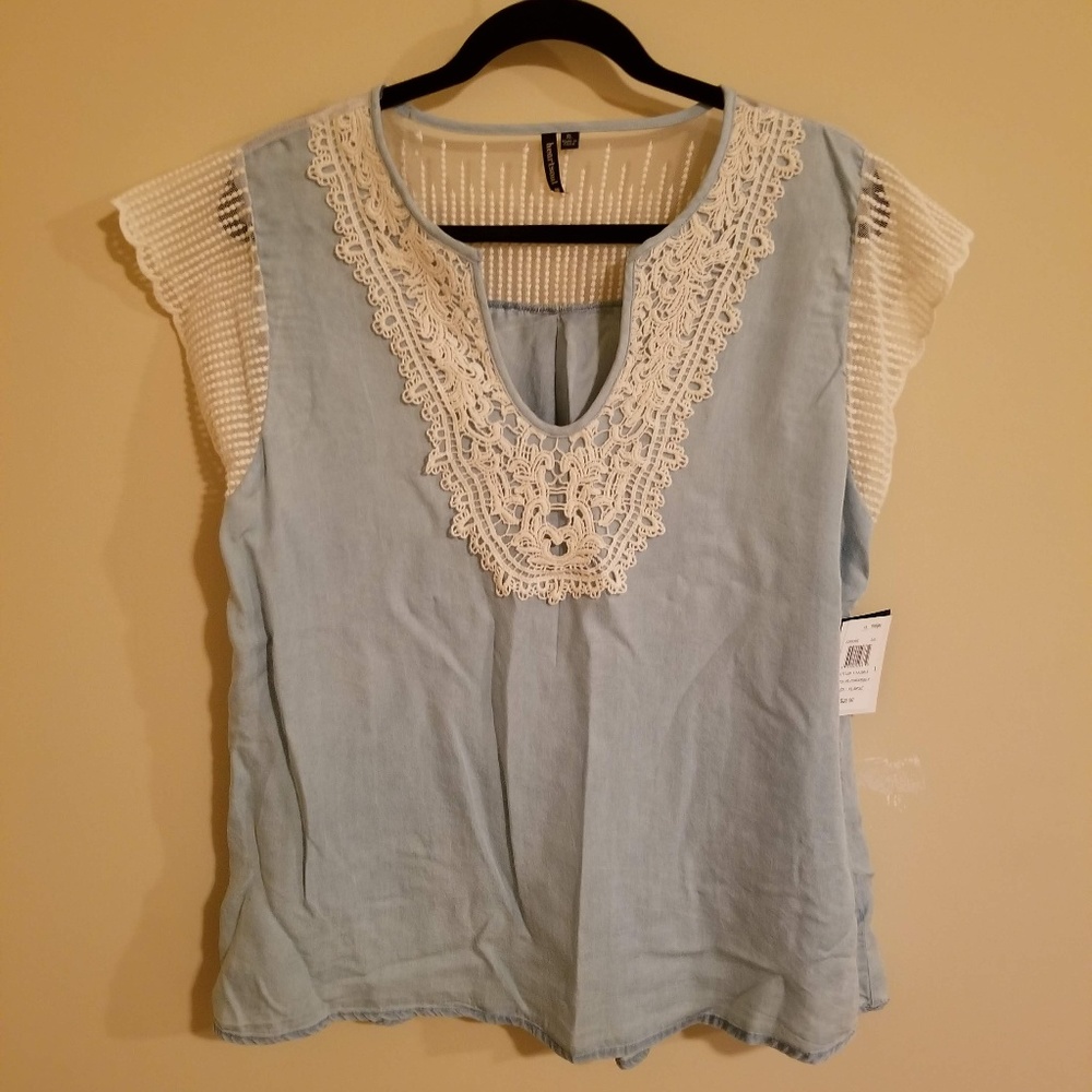 Plus-size Light-Wash Chambray Blouse